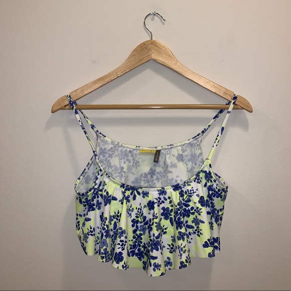 LA Hearts Neon Yellow & Blue Swim Cover top sz L - Picture 3 of 9